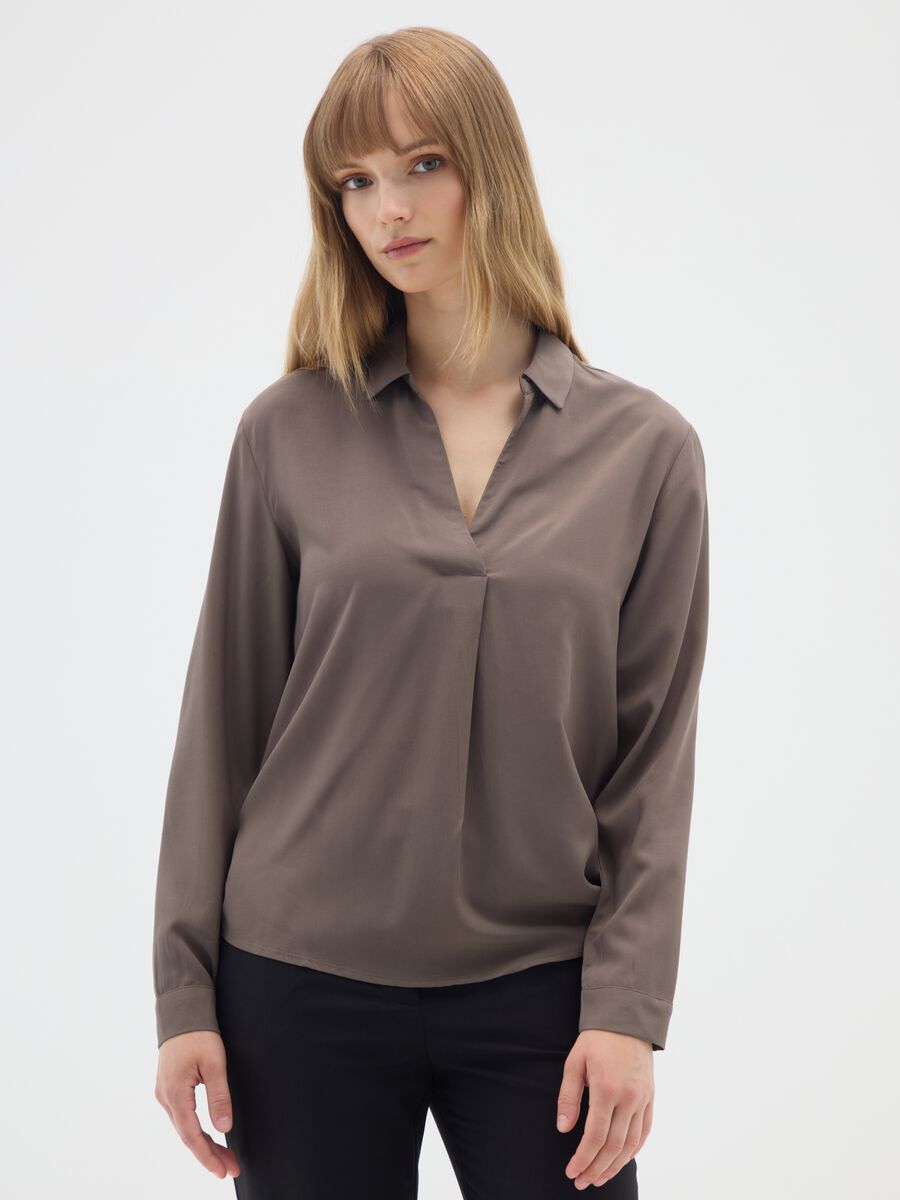 Camicia marrone in viscosa_0