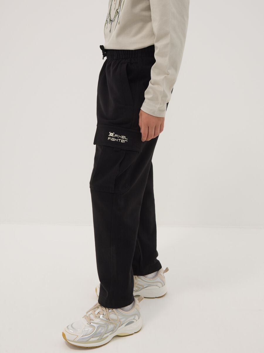 Pantaloni cargo neri in puro cotone con vita elasticizzata over fit_2