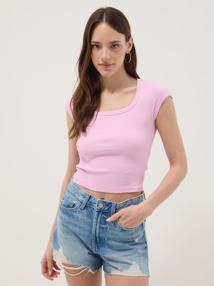 Pink stretch-cotton T-shirt_1