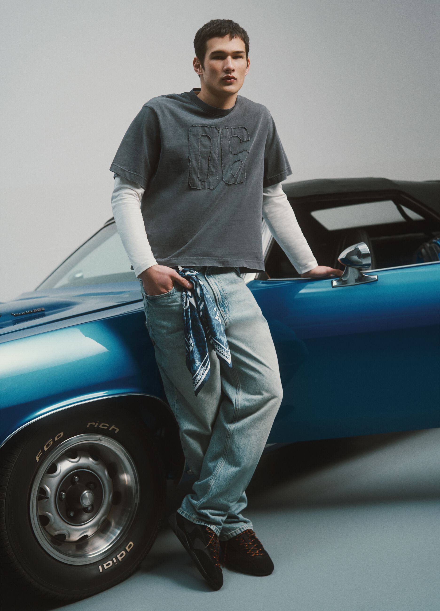 Blue baggy jeans in pure stretch cotton