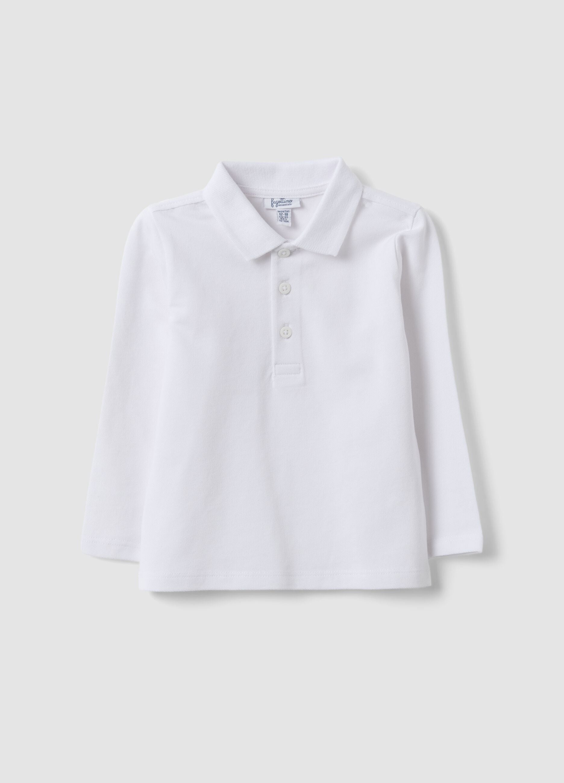 White long-sleeve organic cotton polo