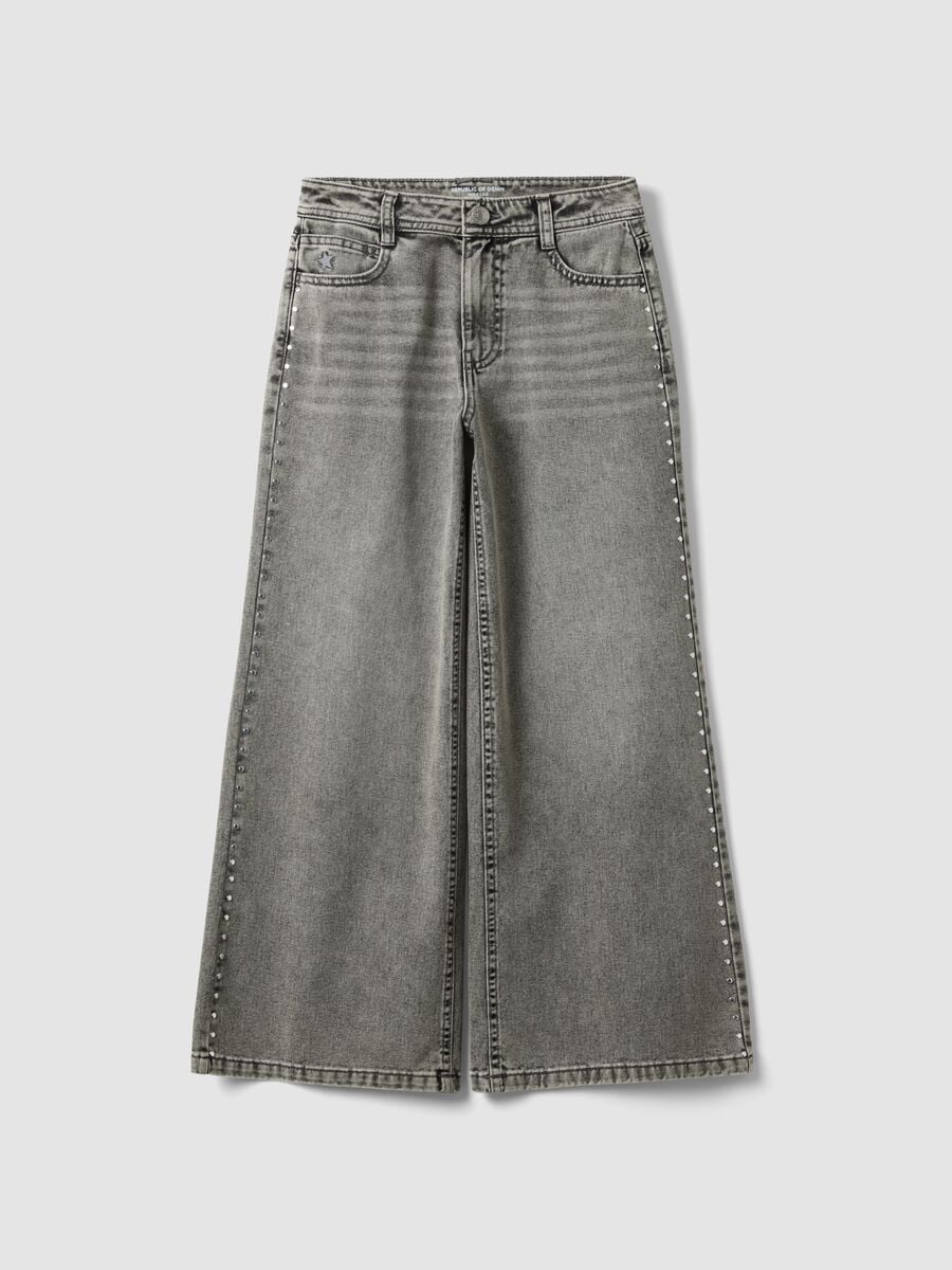 Jeans grigi wide leg in puro cotone con borchie per ragazza_3
