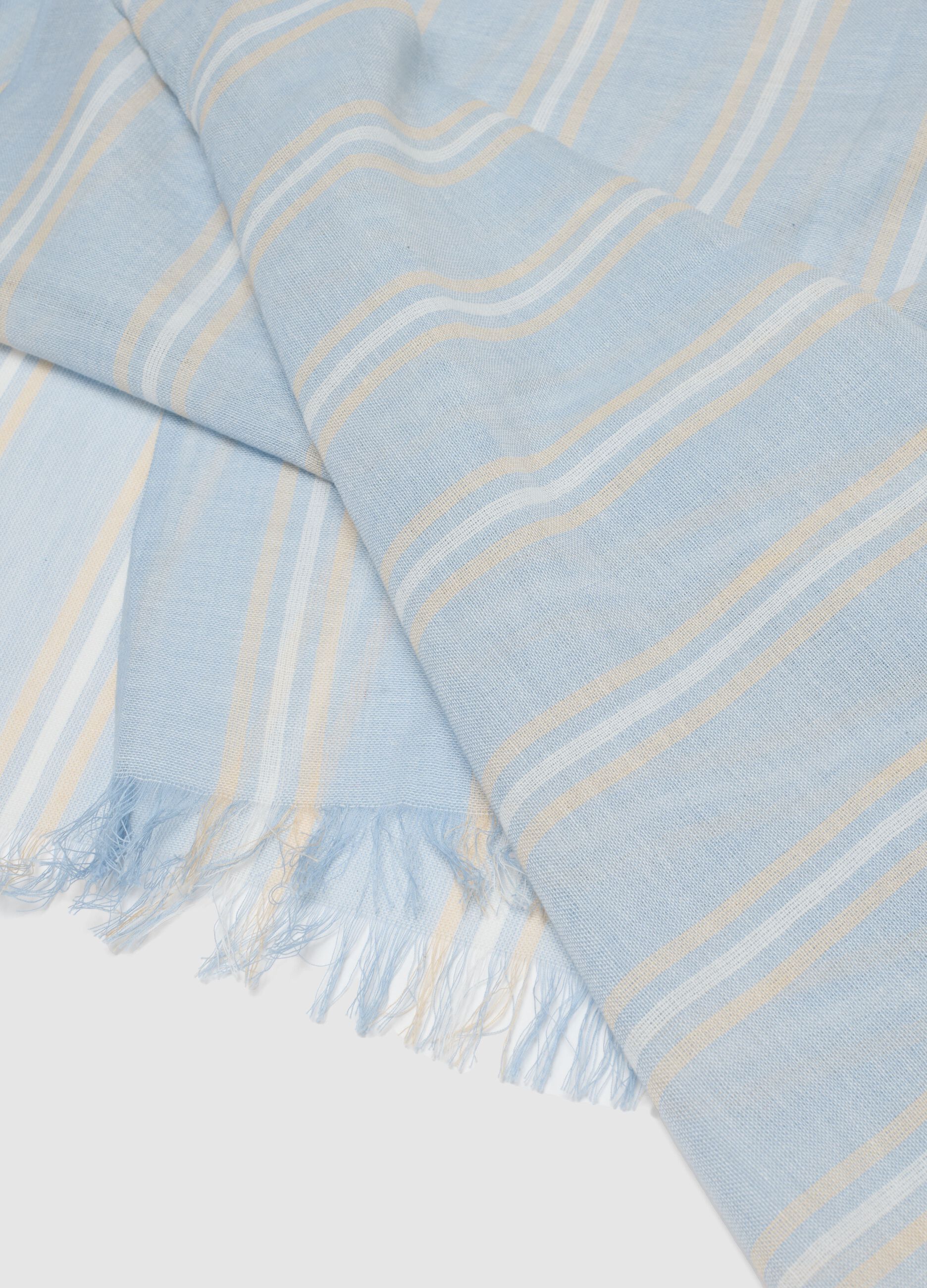 Sky-blue multicolour striped scarf in pure cotton