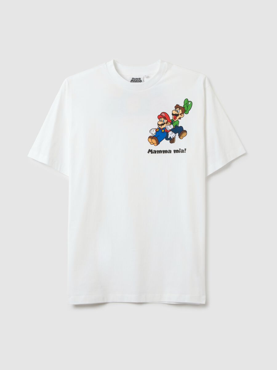 Relaxed fit white pure cotton t-shirt featuring Super Mario_4