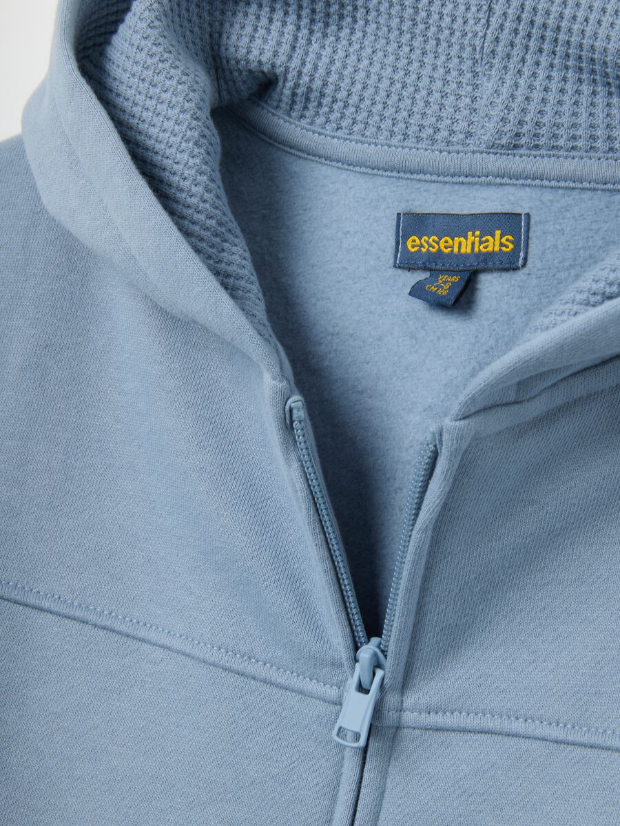 Felpa azzurra da bambino in puro cotone vestibilità oversize con zip_3