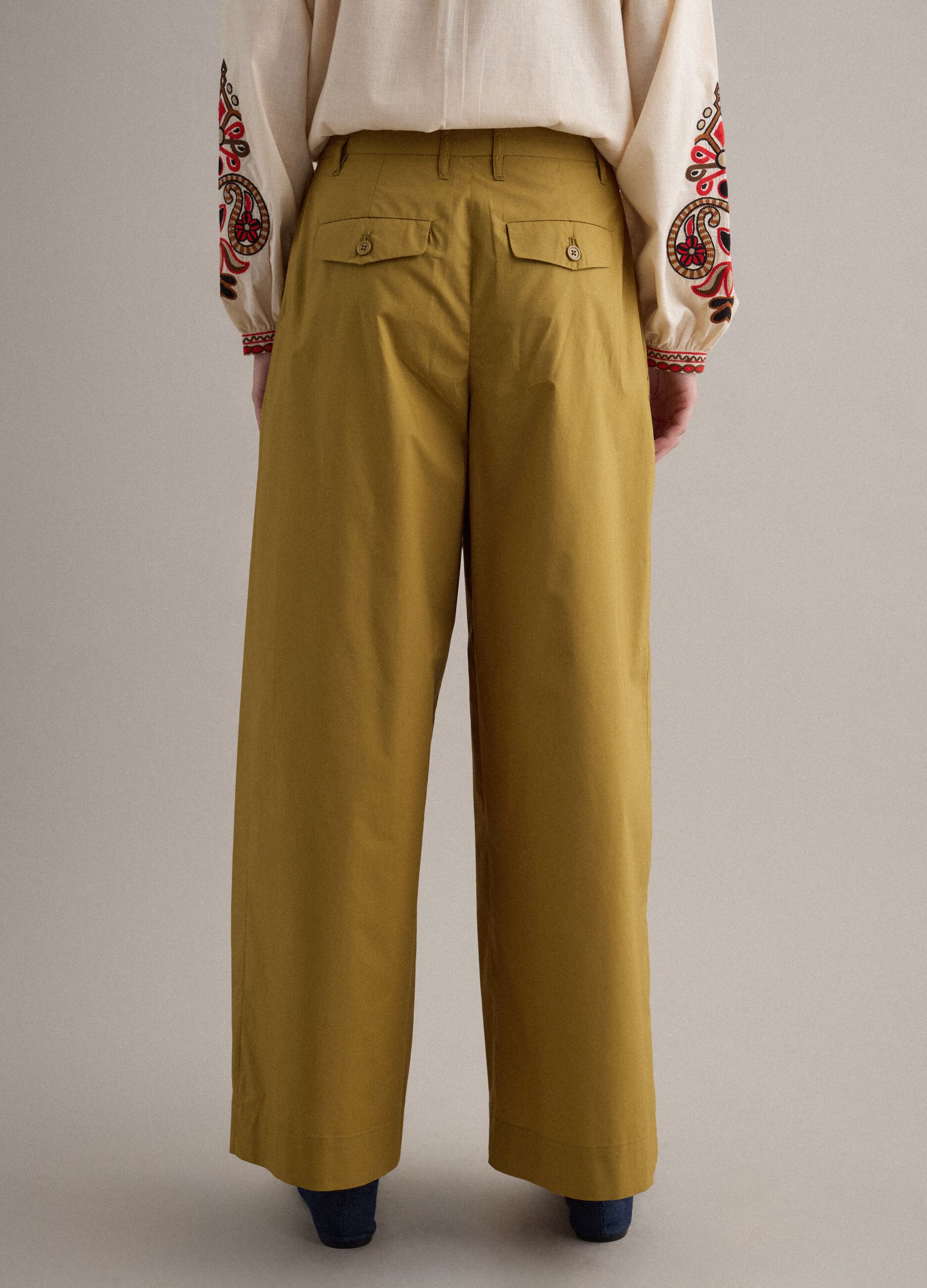 Green wide-leg trousers in pure cotton