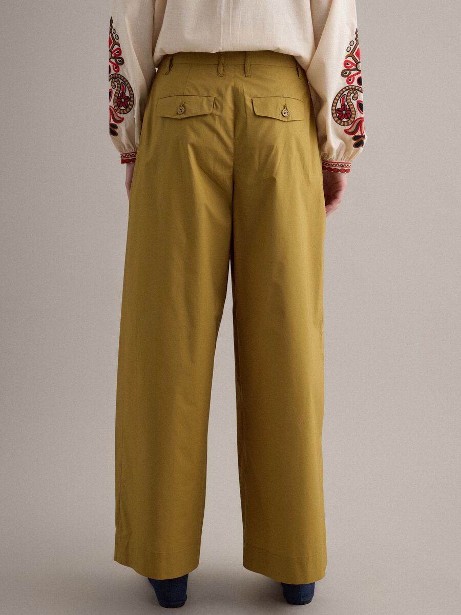 Green wide-leg trousers in pure cotton_2