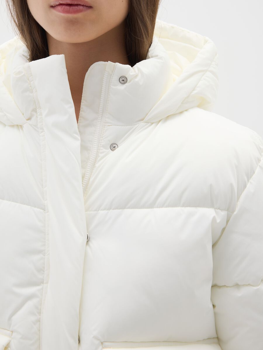 White Iconic Puffer Girls' Jacket with Hood_2