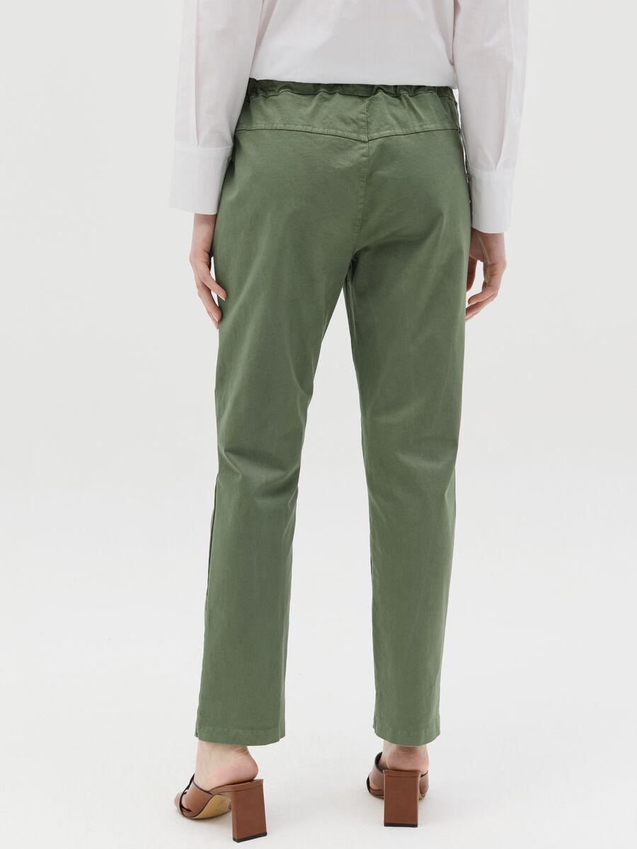 Green stretch cotton trousers with drawstring_3