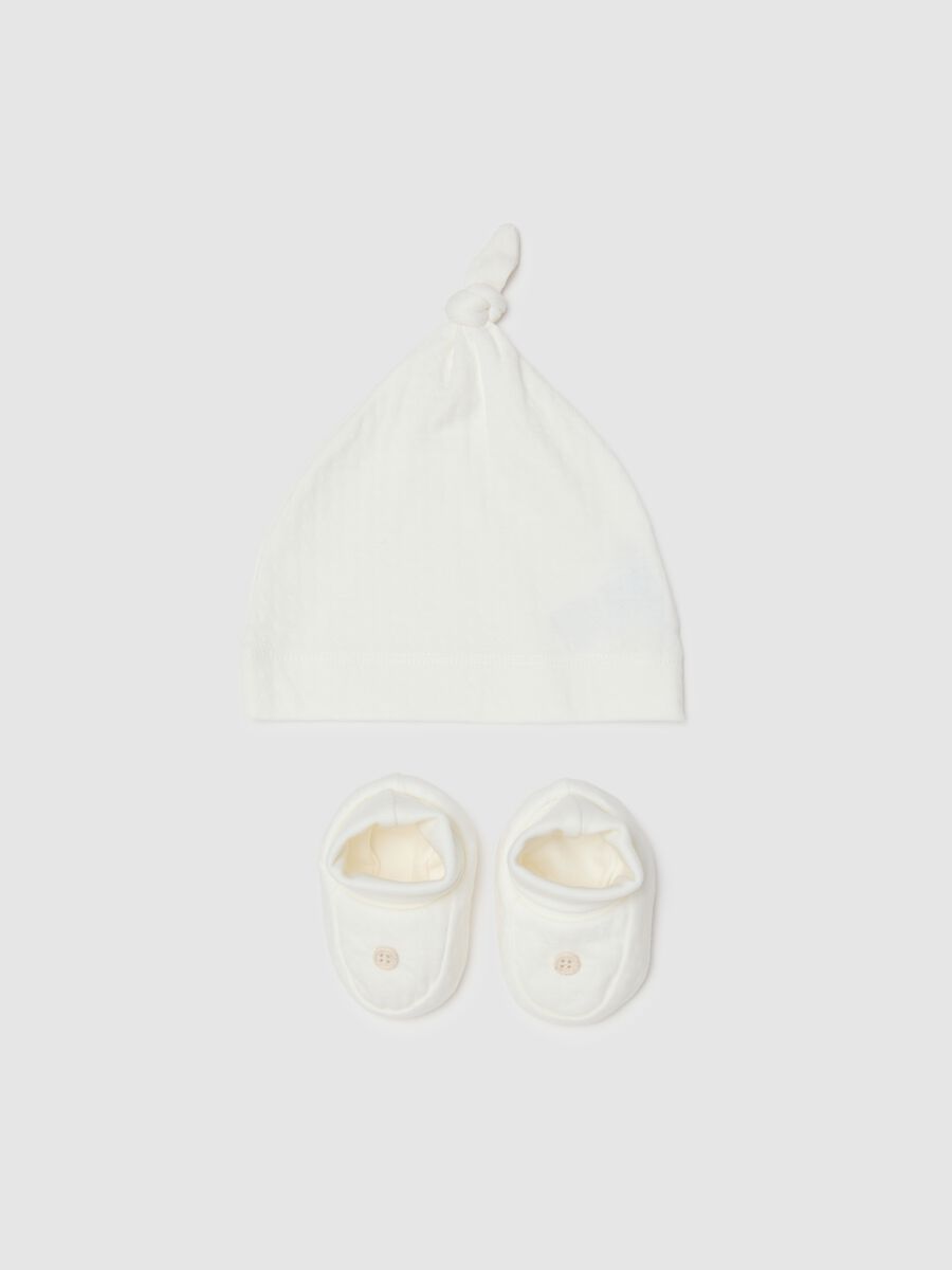 White cotton baby hat and booties set regular fit_0