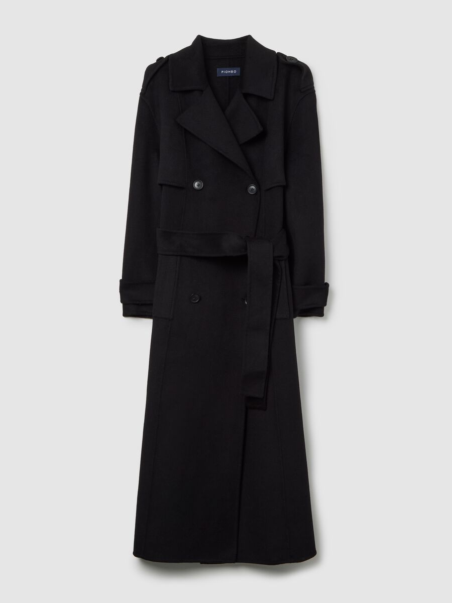 Long Black Wool Blend Coat in Regular Fit_4