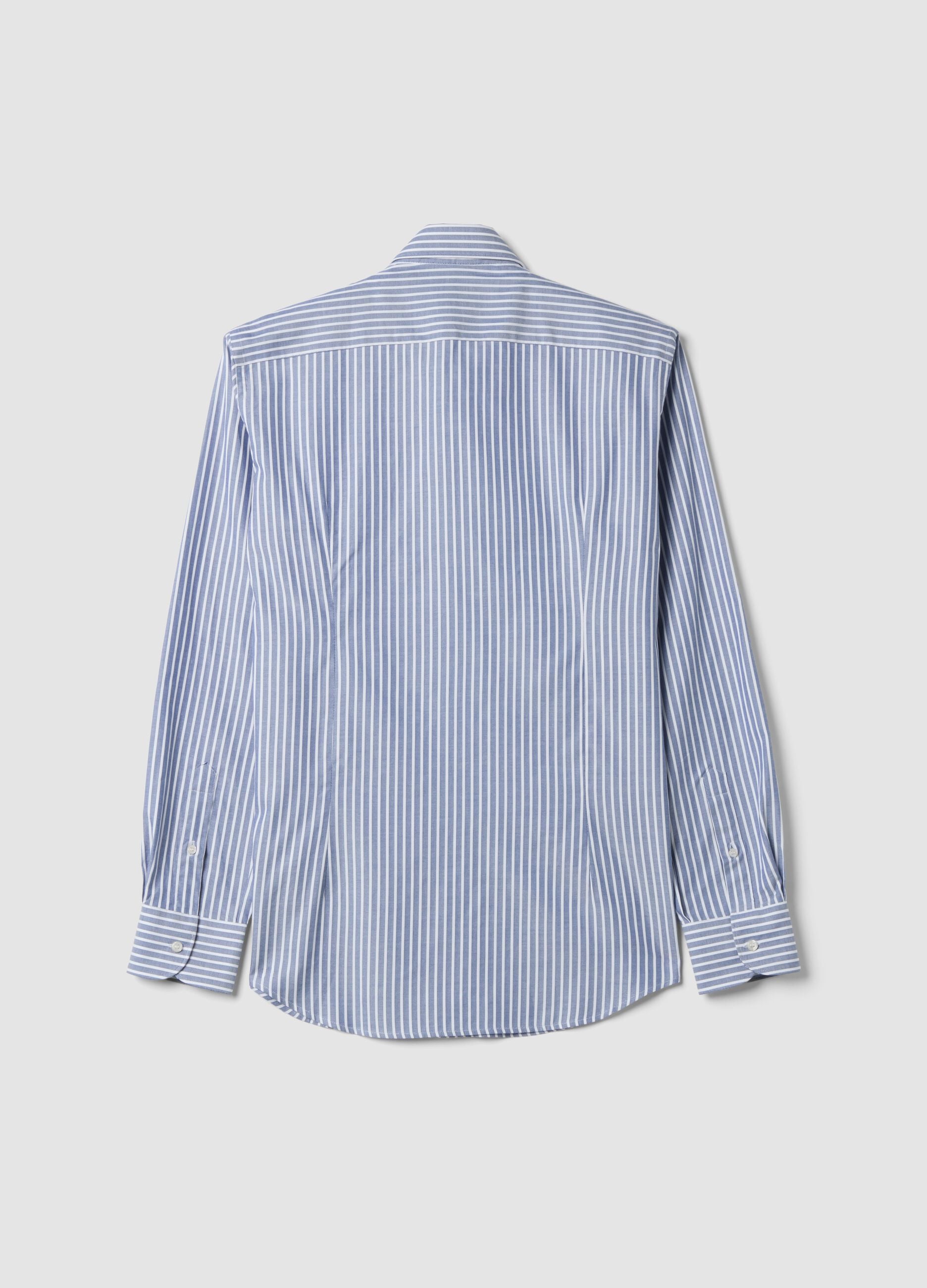White pure cotton striped Oxford shirt, slim fit