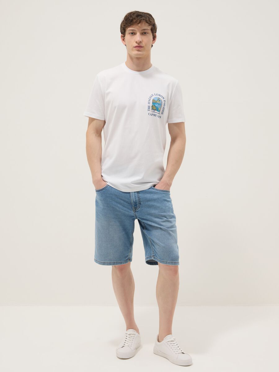 White pure cotton T-shirt with chest print, regular fit_2