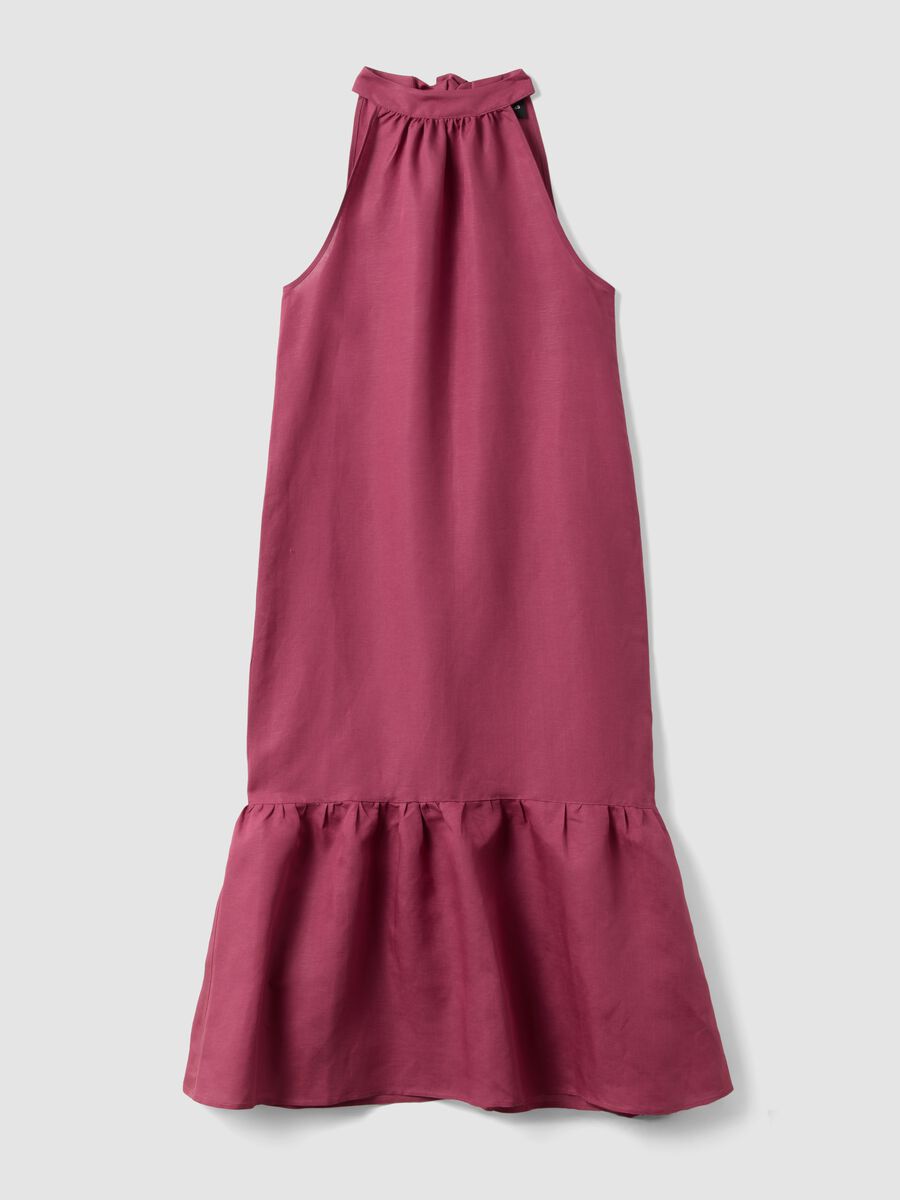 Abito midi rosa in misto lino e viscosa regular fit con collo halter_5
