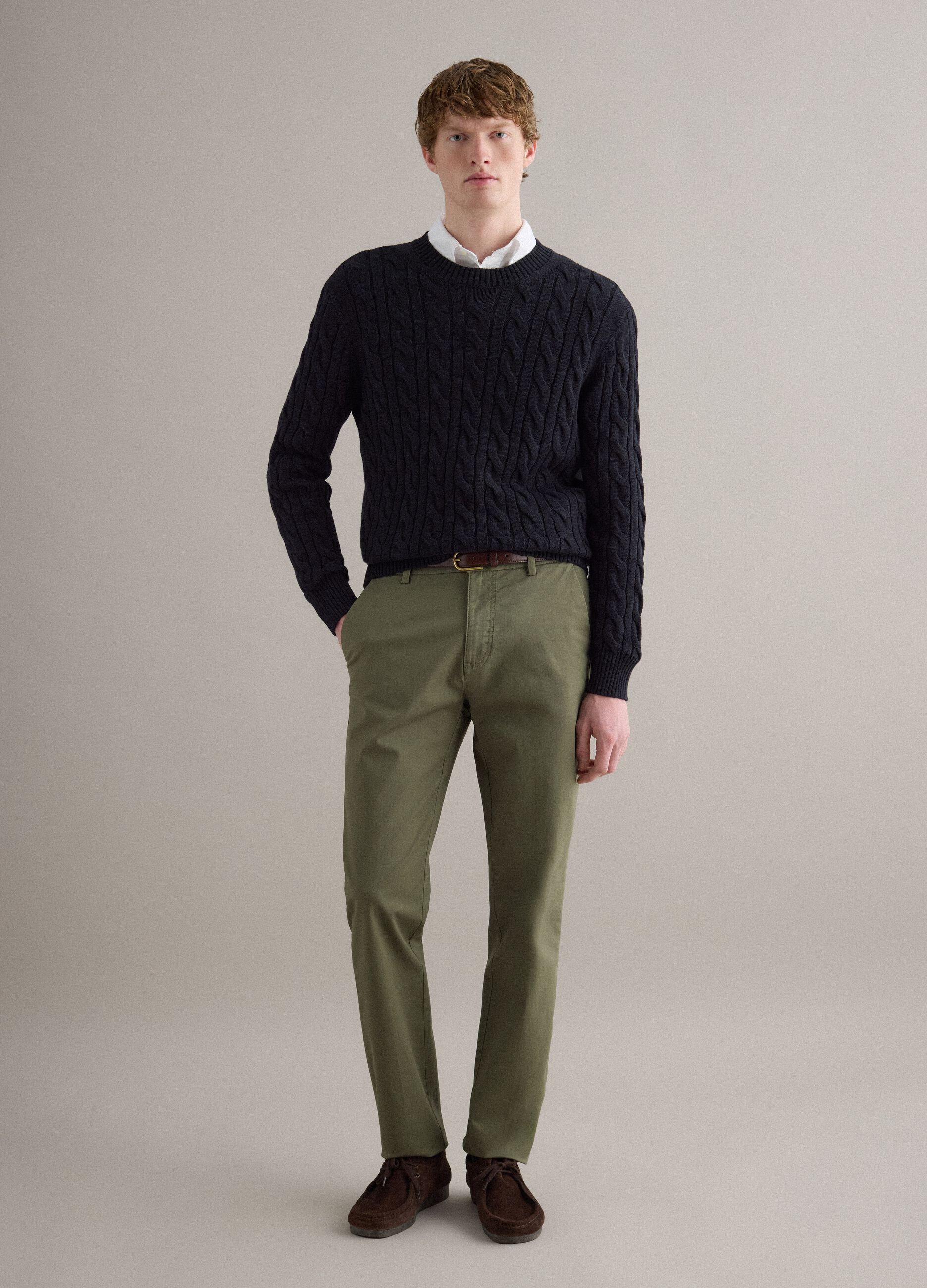 Slim Fit Green Stretch Cotton Chinos