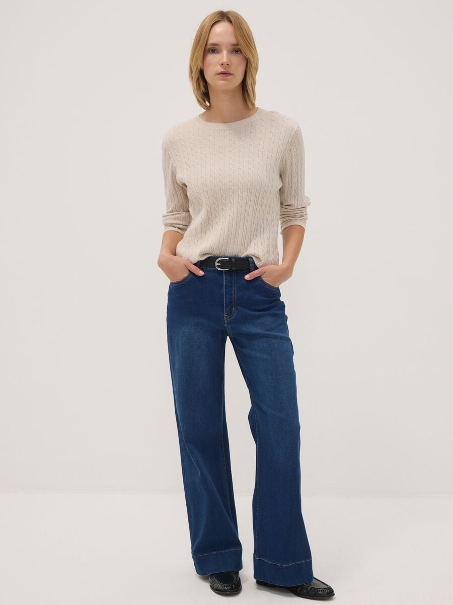 Beige cable-knit viscose-blend jumper, regular fit_1