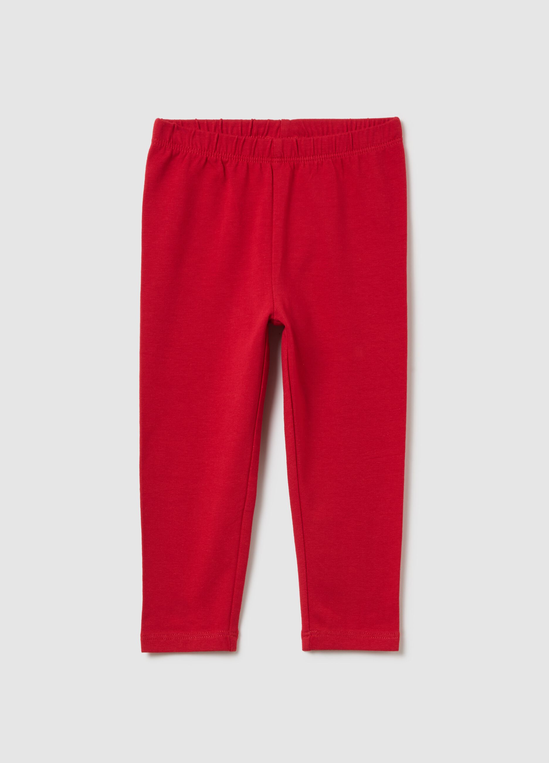 Girls' red regular fit stretch cotton leggings