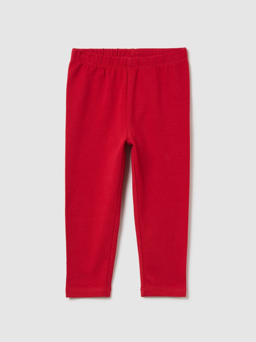 Girls' red regular fit stretch cotton leggings_0