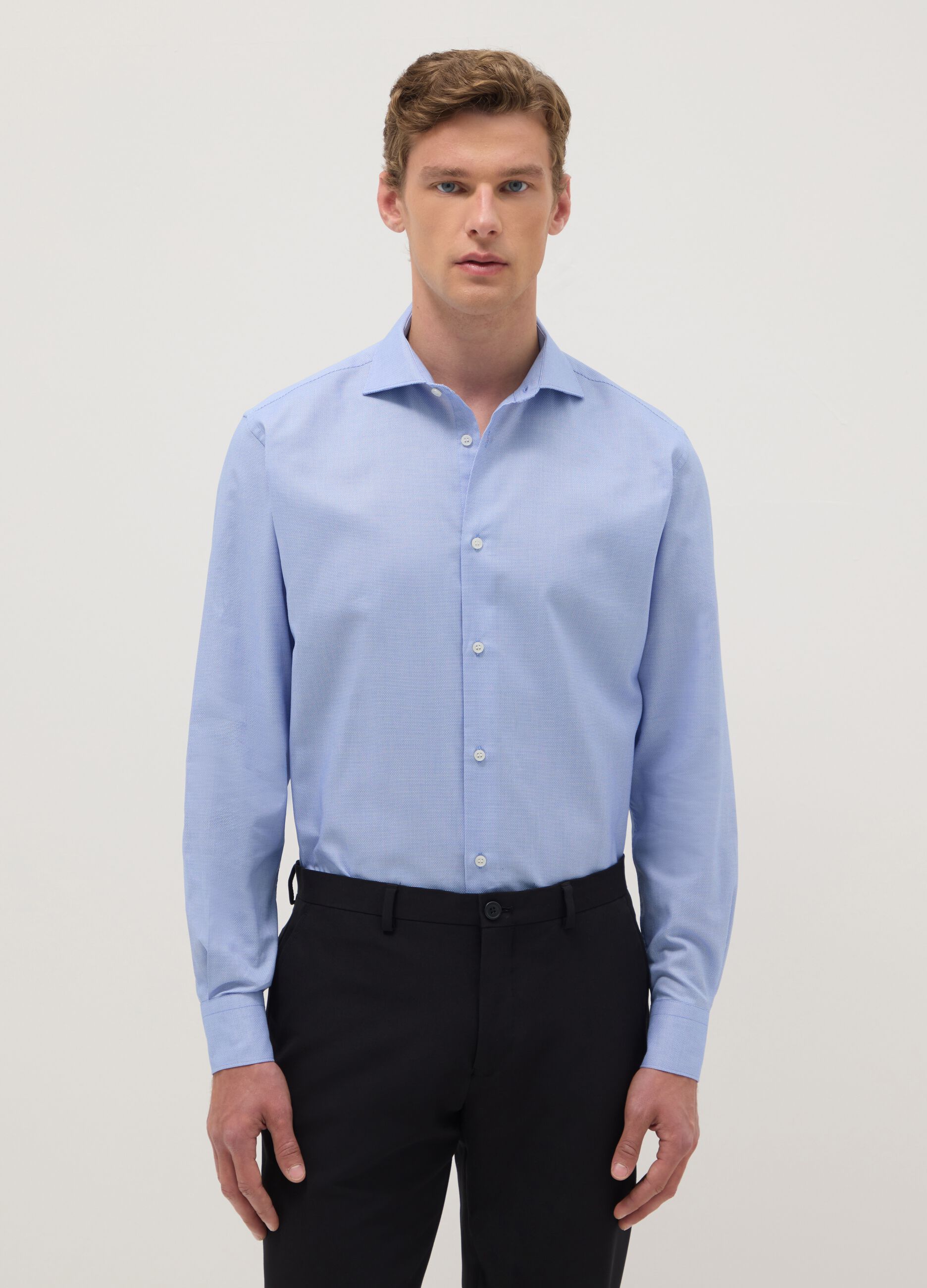 Light blue shirt with French collar in pure cotton regular fit