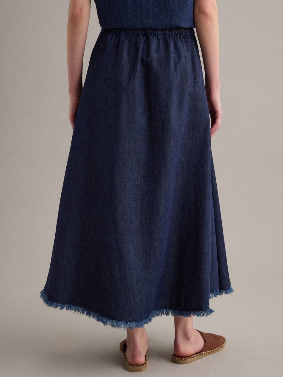 Denim skirt in cotton, linen and viscose blend with elasticated waist_2