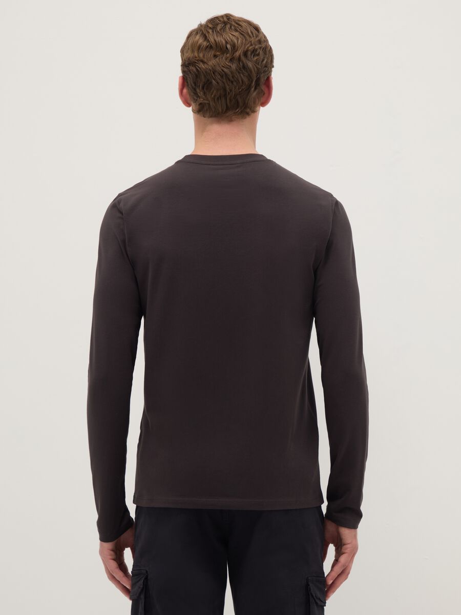 Brown long-sleeve T-shirt in stretchy cotton regular fit_2
