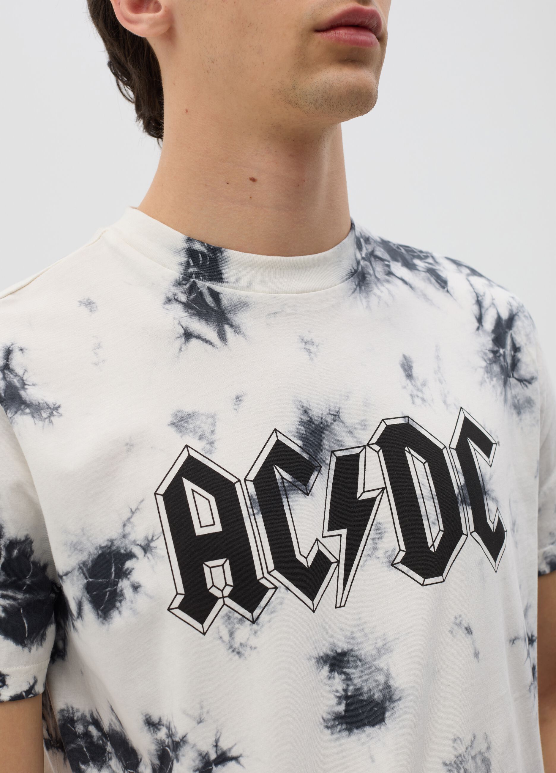 Tie-dye T-shirt with AC/DC print