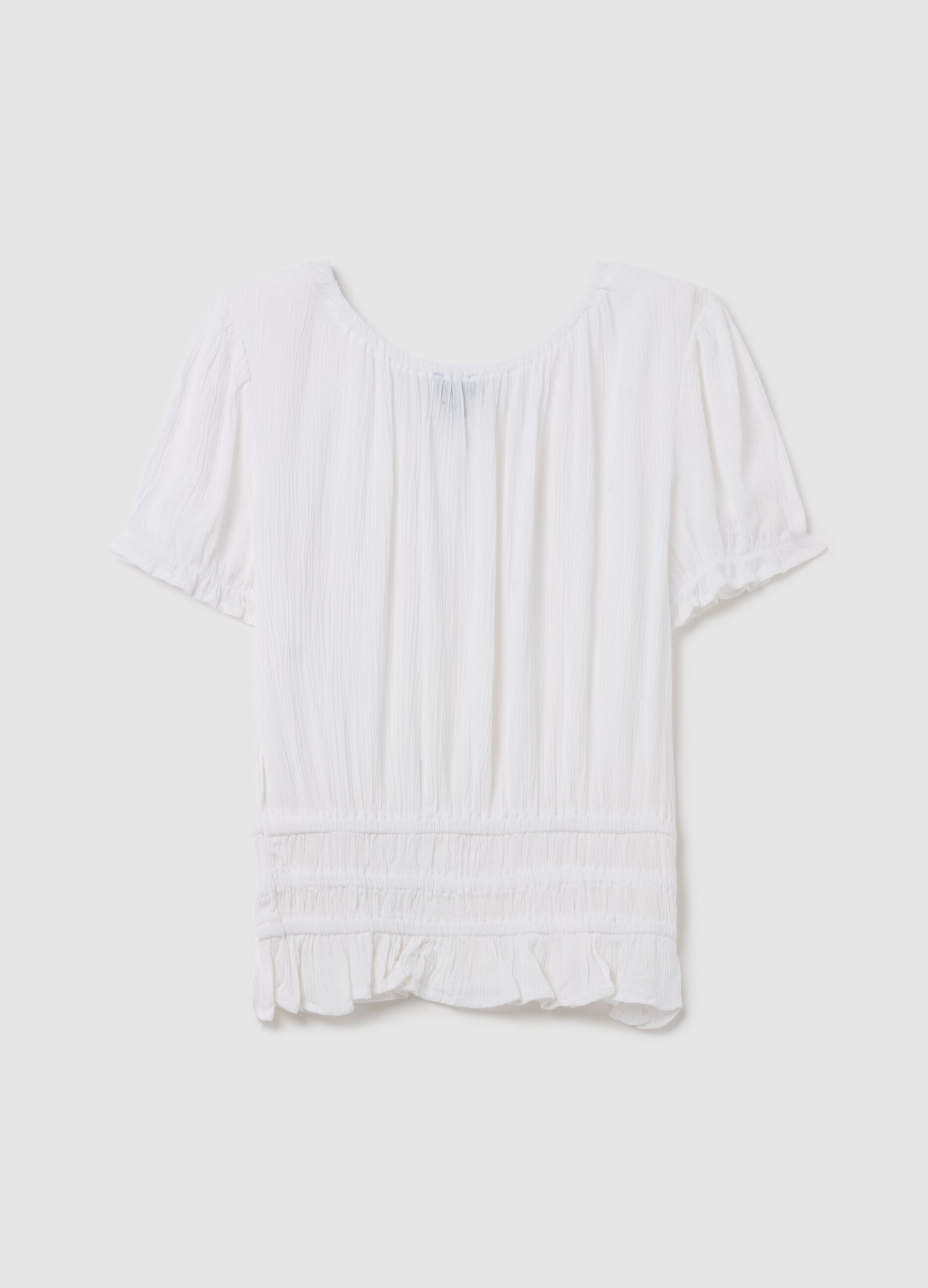 Crinkle T-shirt with frills and diamantés
