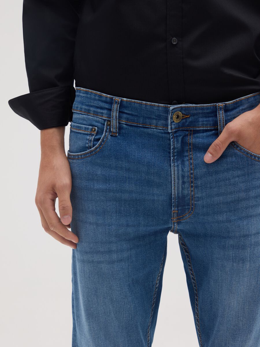 Jeans in denim blu in cotone elasticizzato slim fit_3