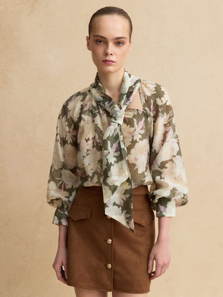 Multicoloured Lyocell blend regular fit shirt with floral patterns_1