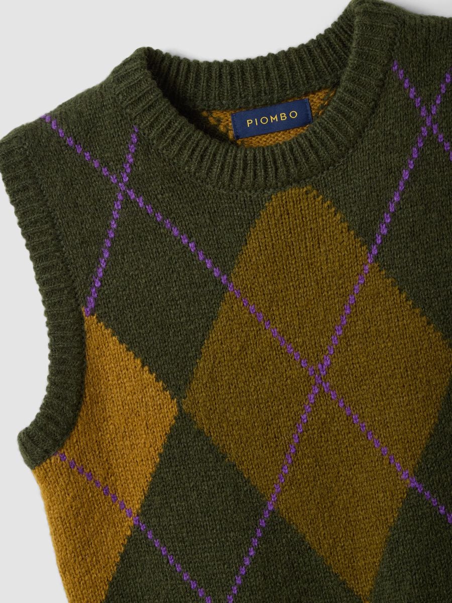 Green jacquard wool-blend crew-neck gilet, regular fit_2