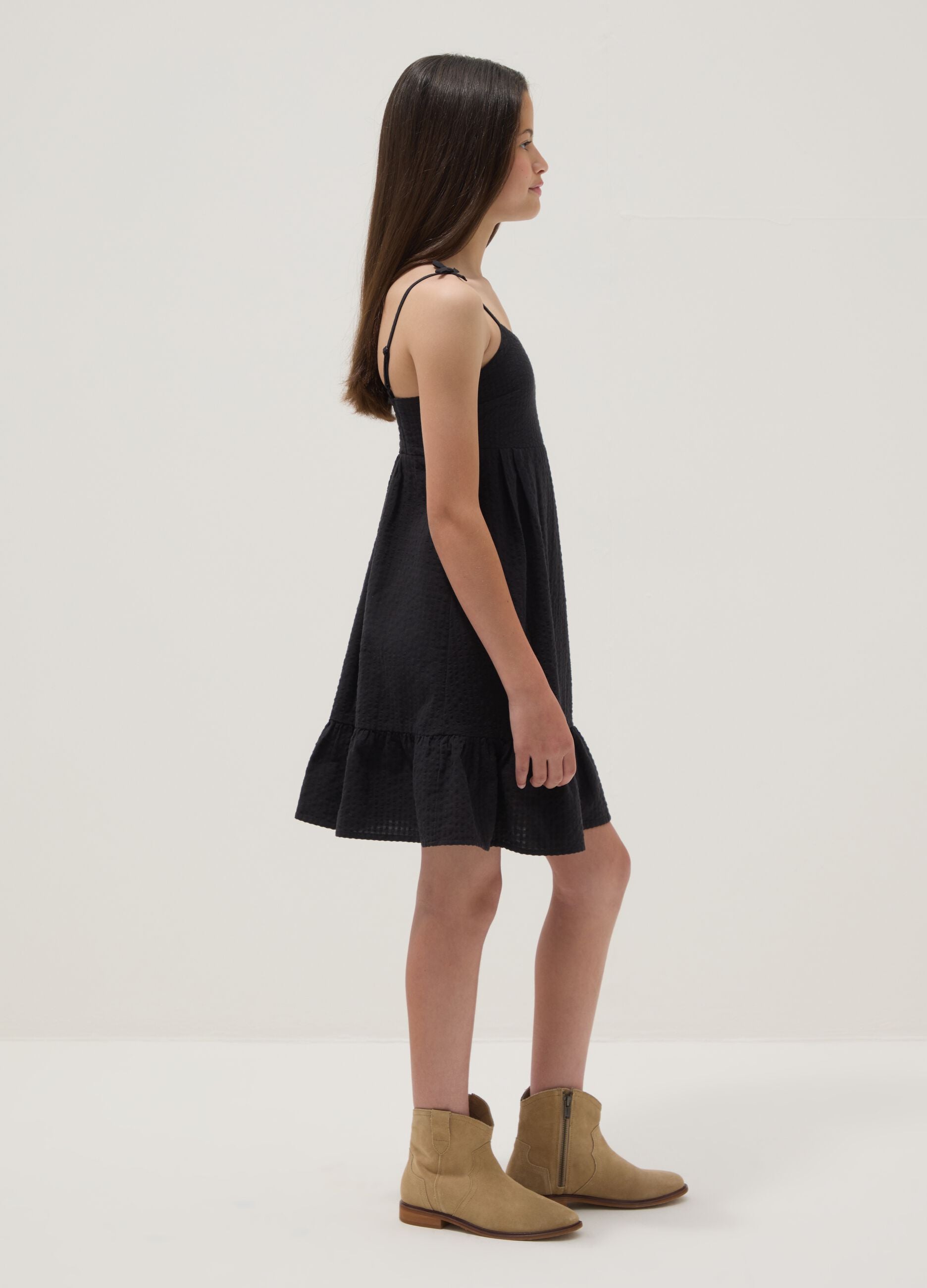 Black pure cotton dress with thin straps