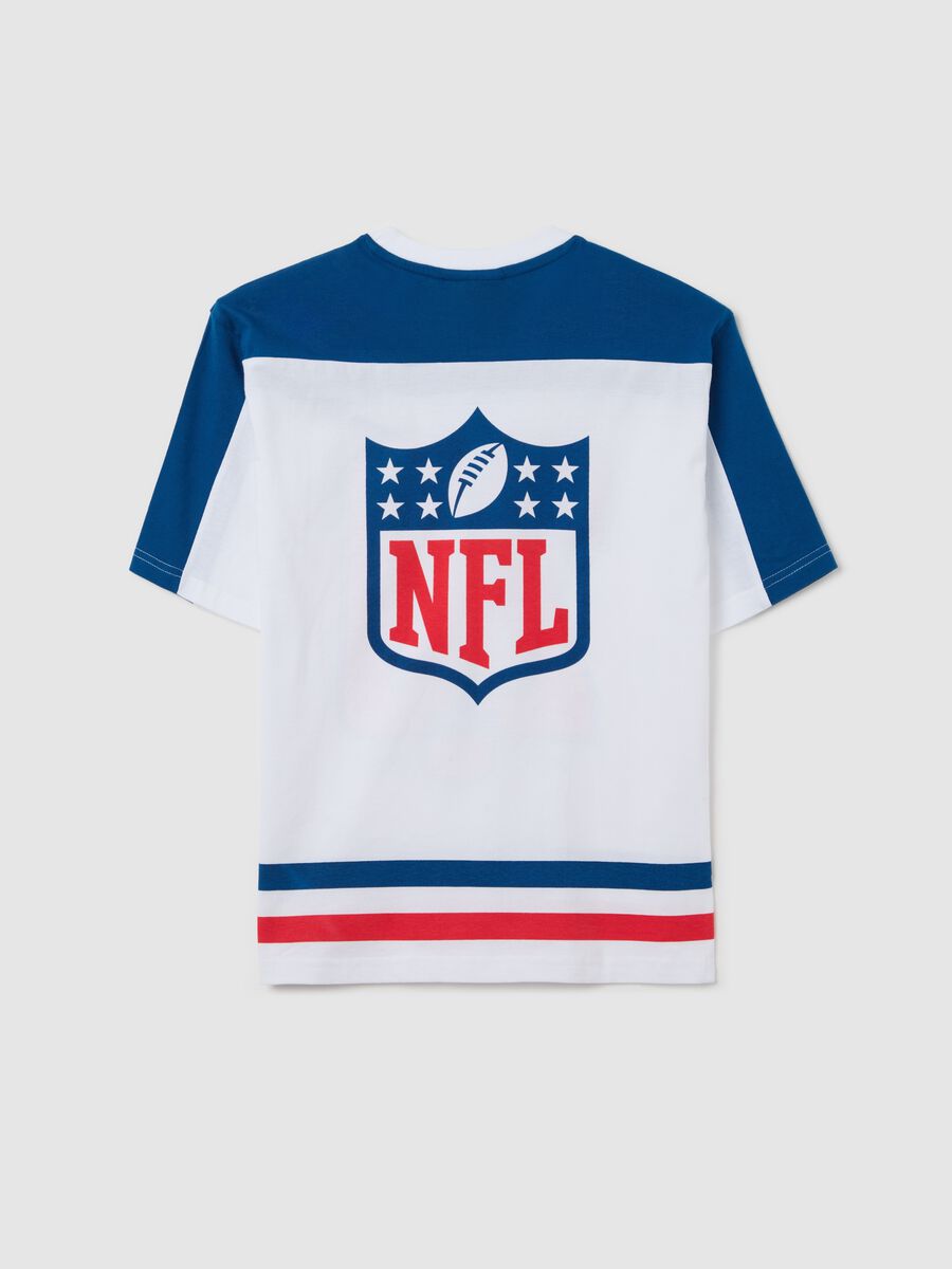 T-shirt bianca e blu in cotone stampa NFL_4