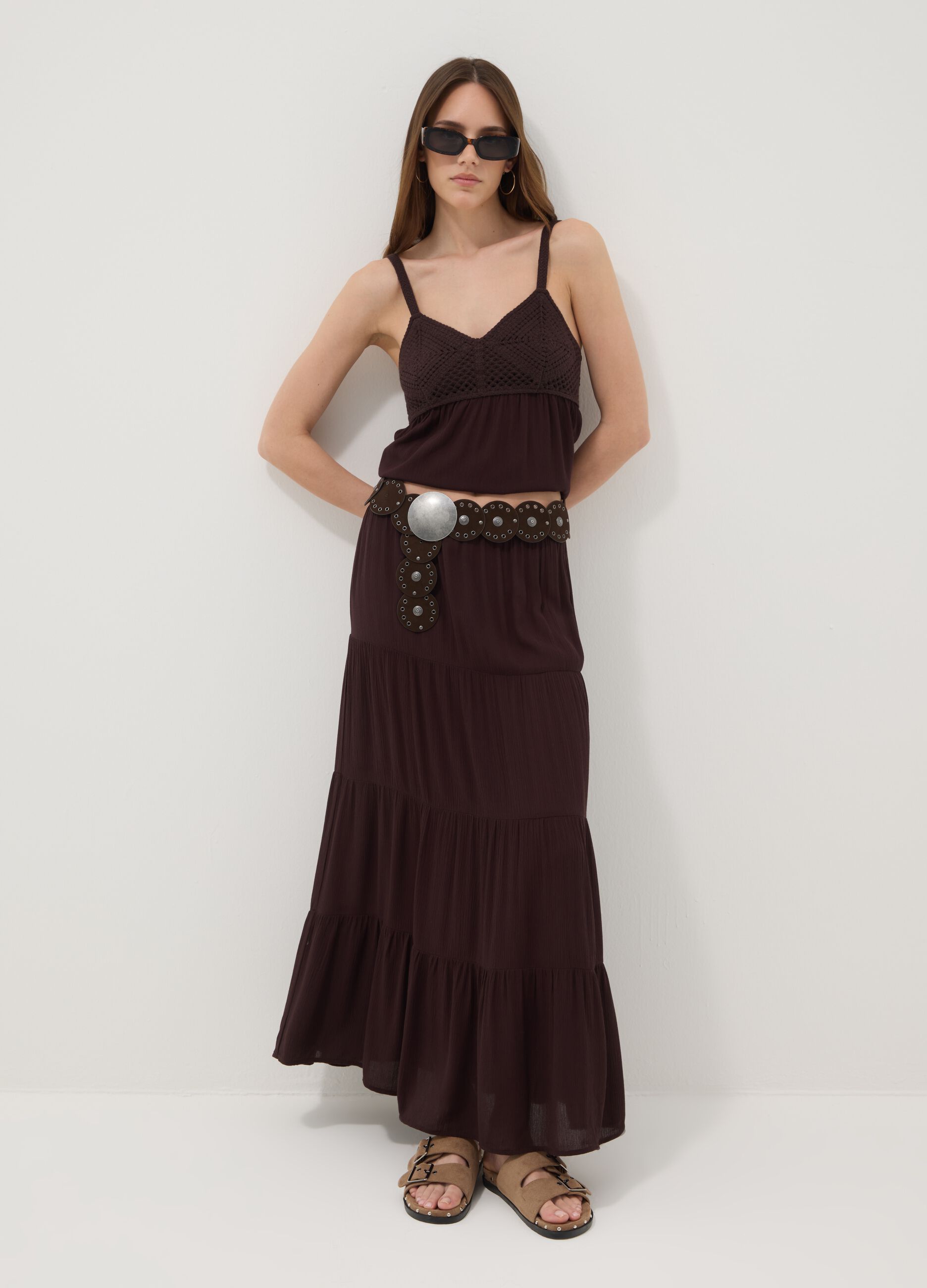 Brown maxi skirt in pure viscose