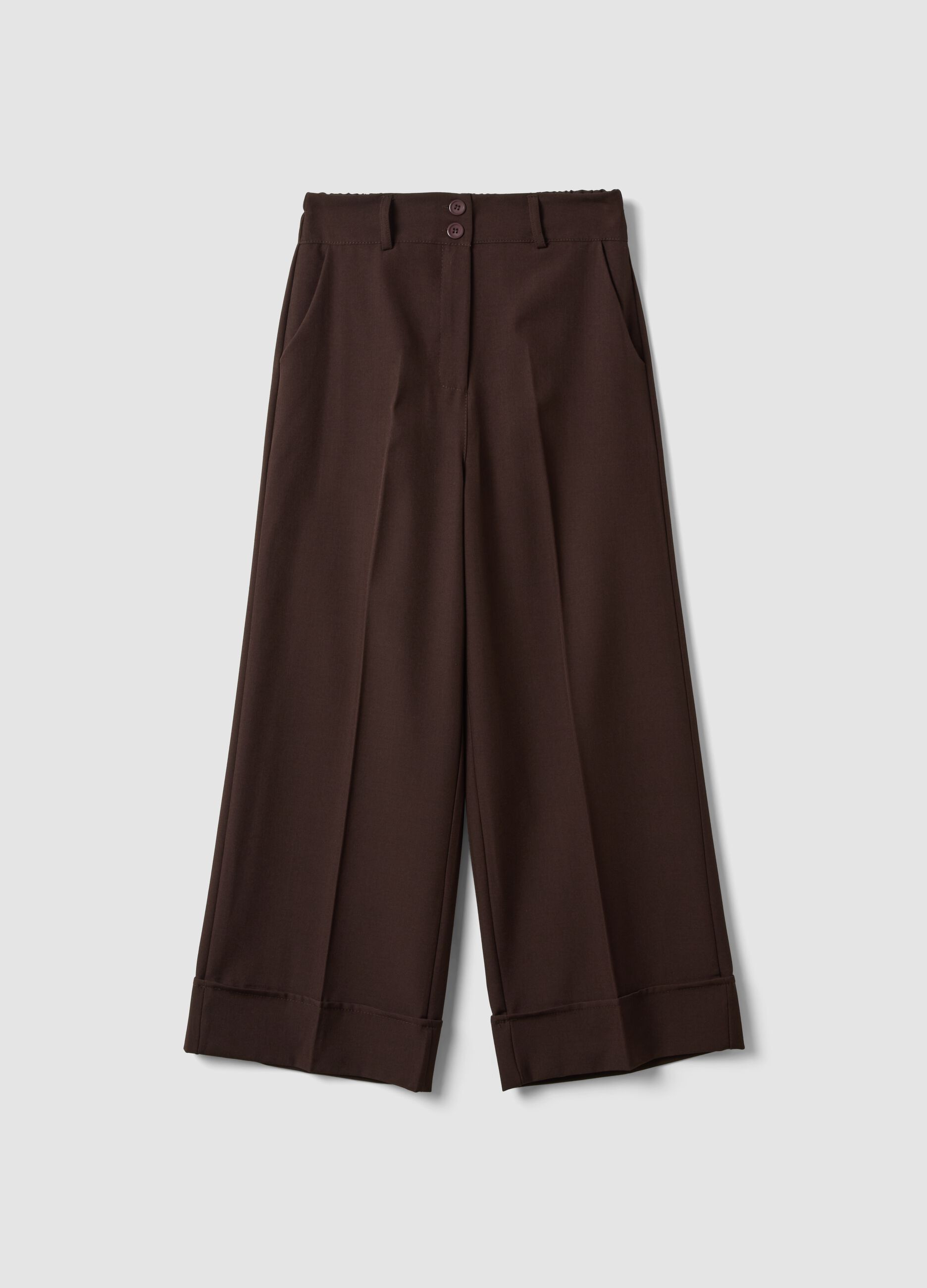 Brown cropped trousers in stretch fabric