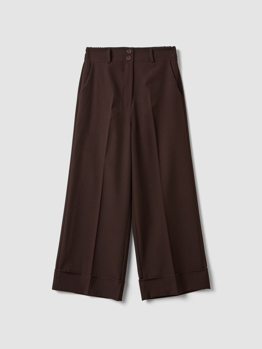 Brown cropped trousers in stretch fabric_4
