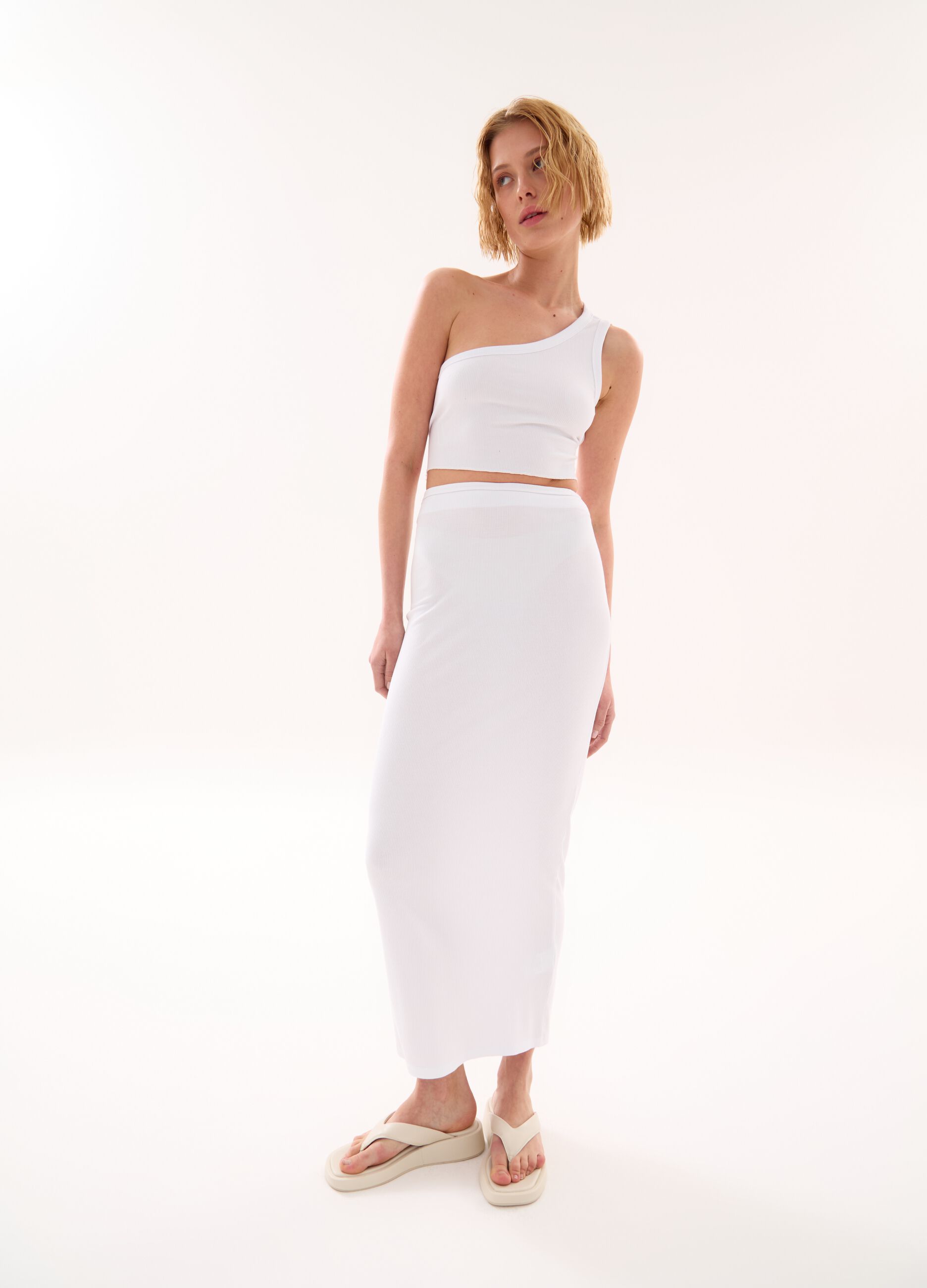 One-Shoulder Backless Tank White