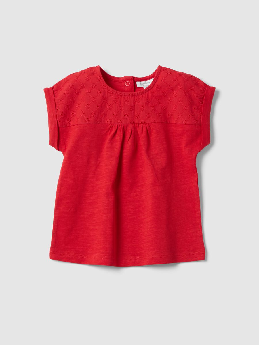 Girl's red pure cotton T-shirt regular fit with embroidery_0