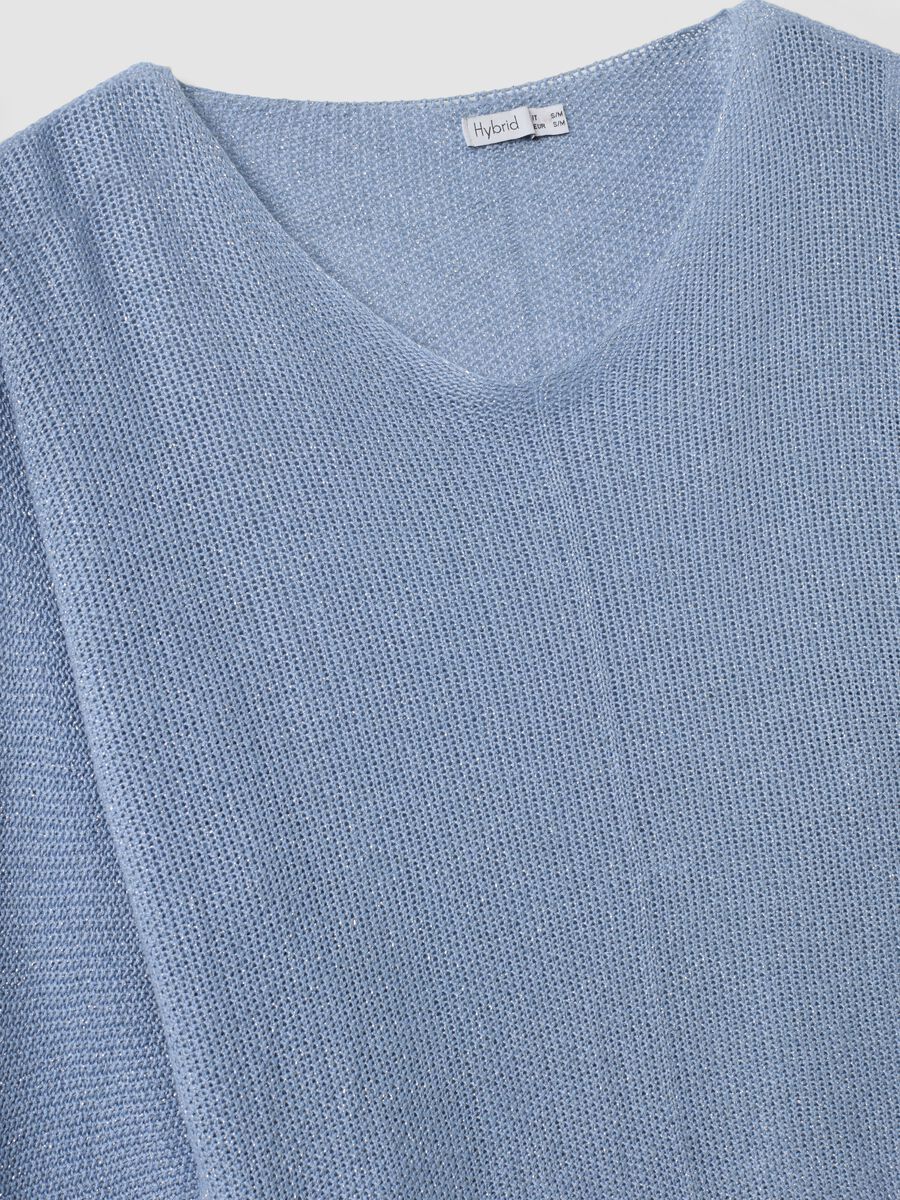 Light blue viscose and linen blend V-neck jumper_1