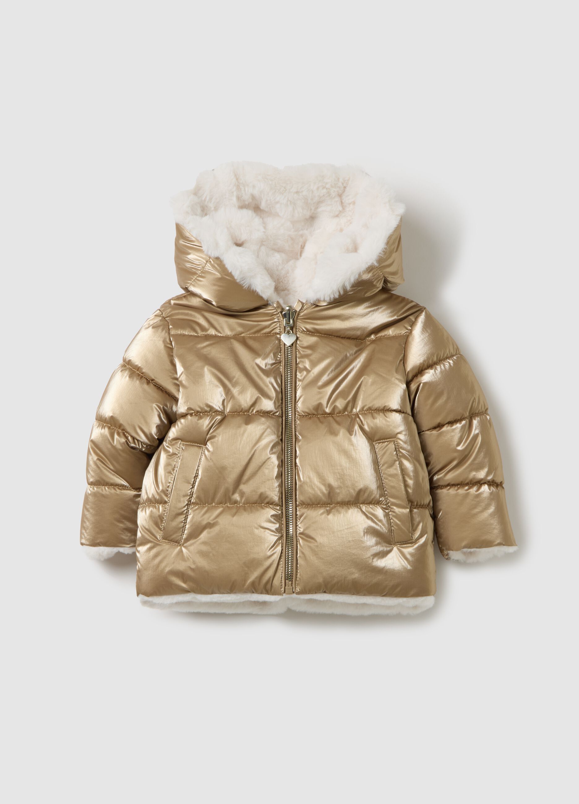 Regular fit golden padded jacket for baby girls