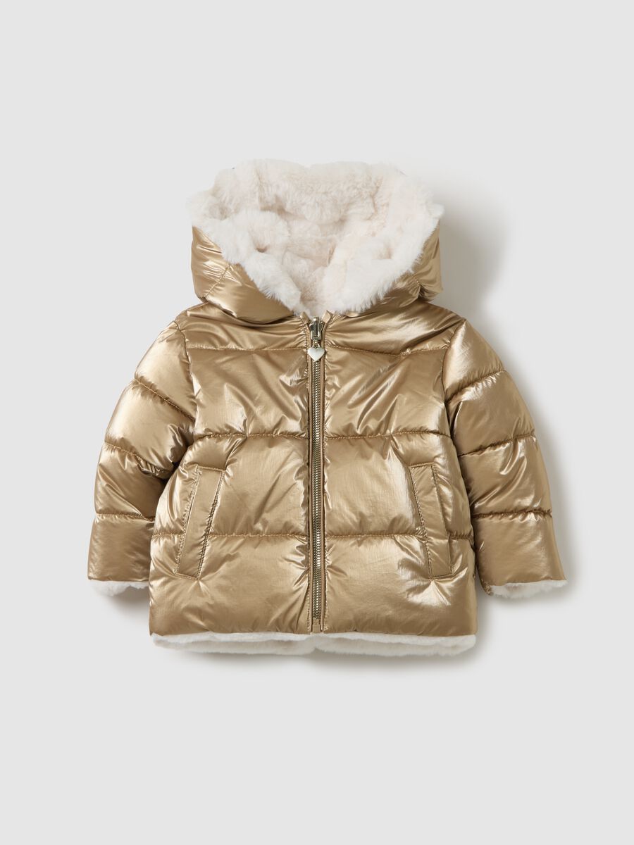 Regular fit golden padded jacket for baby girls_0