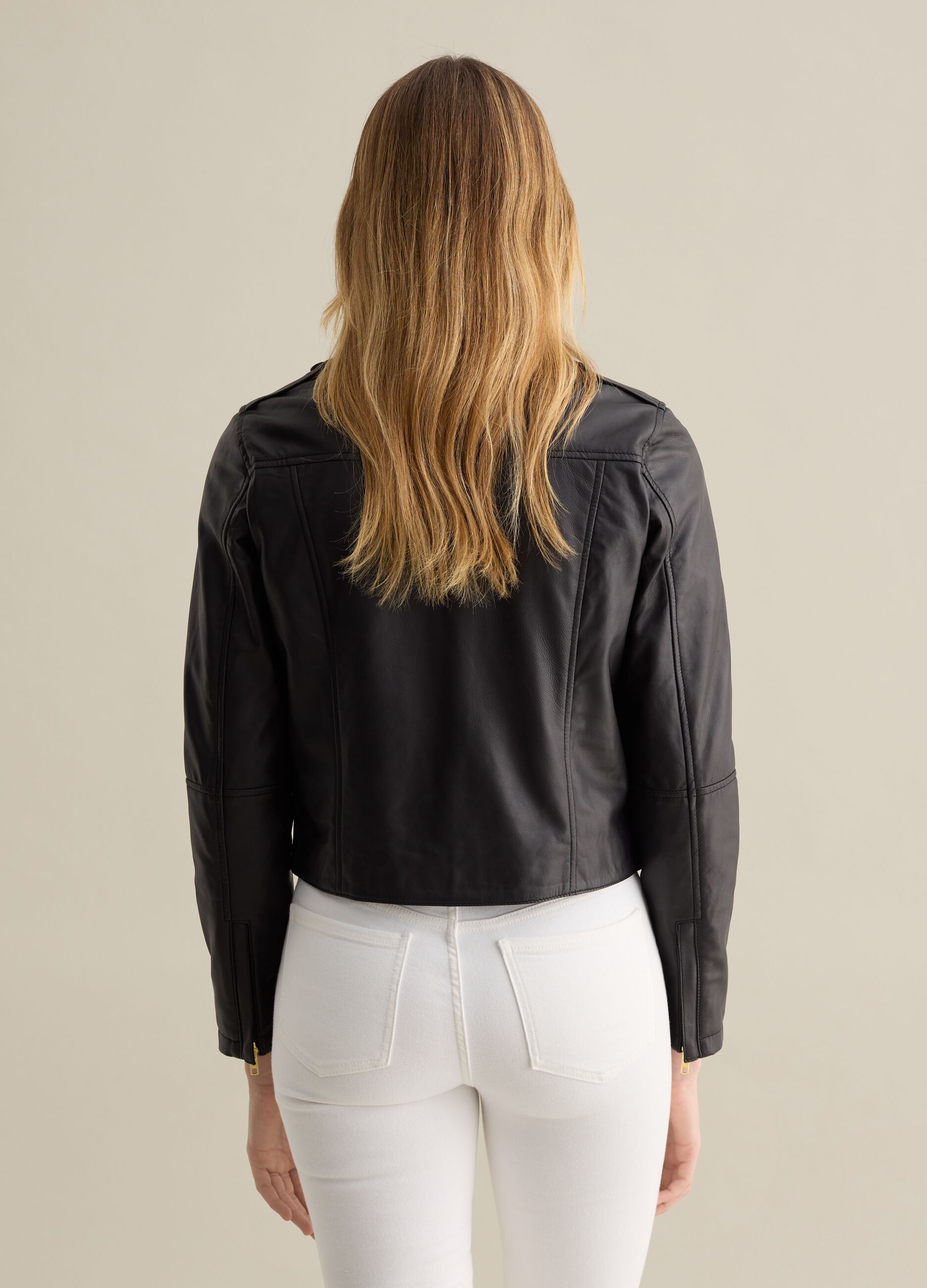 Black genuine leather biker jacket