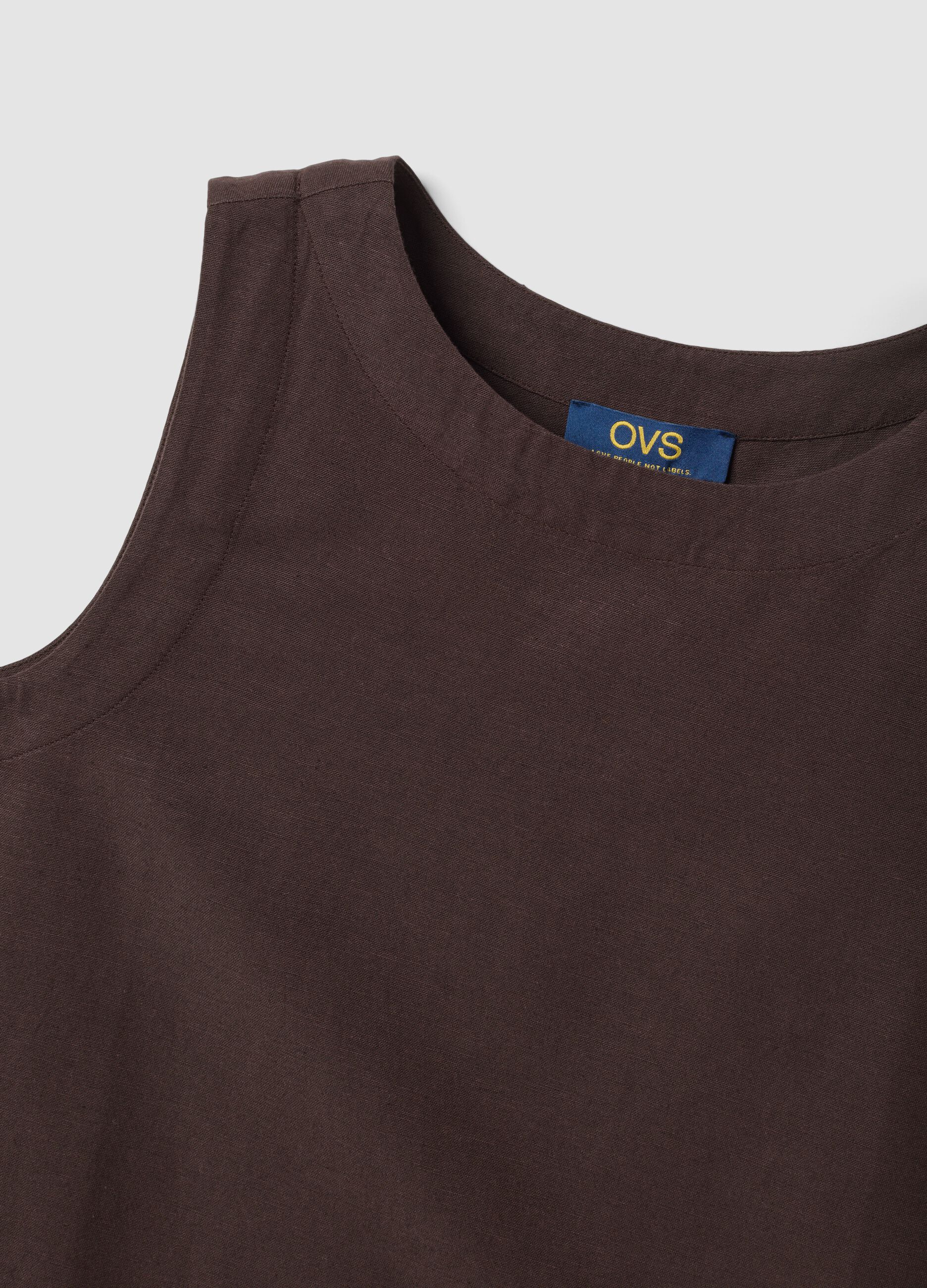 Brown regular-fit top in viscose, cotton and linen blend