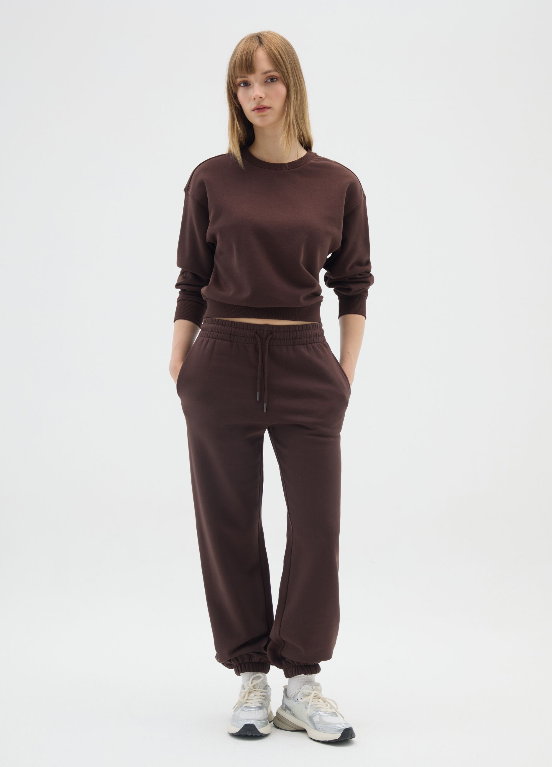 Brown crew neck cotton blend sweatshirt