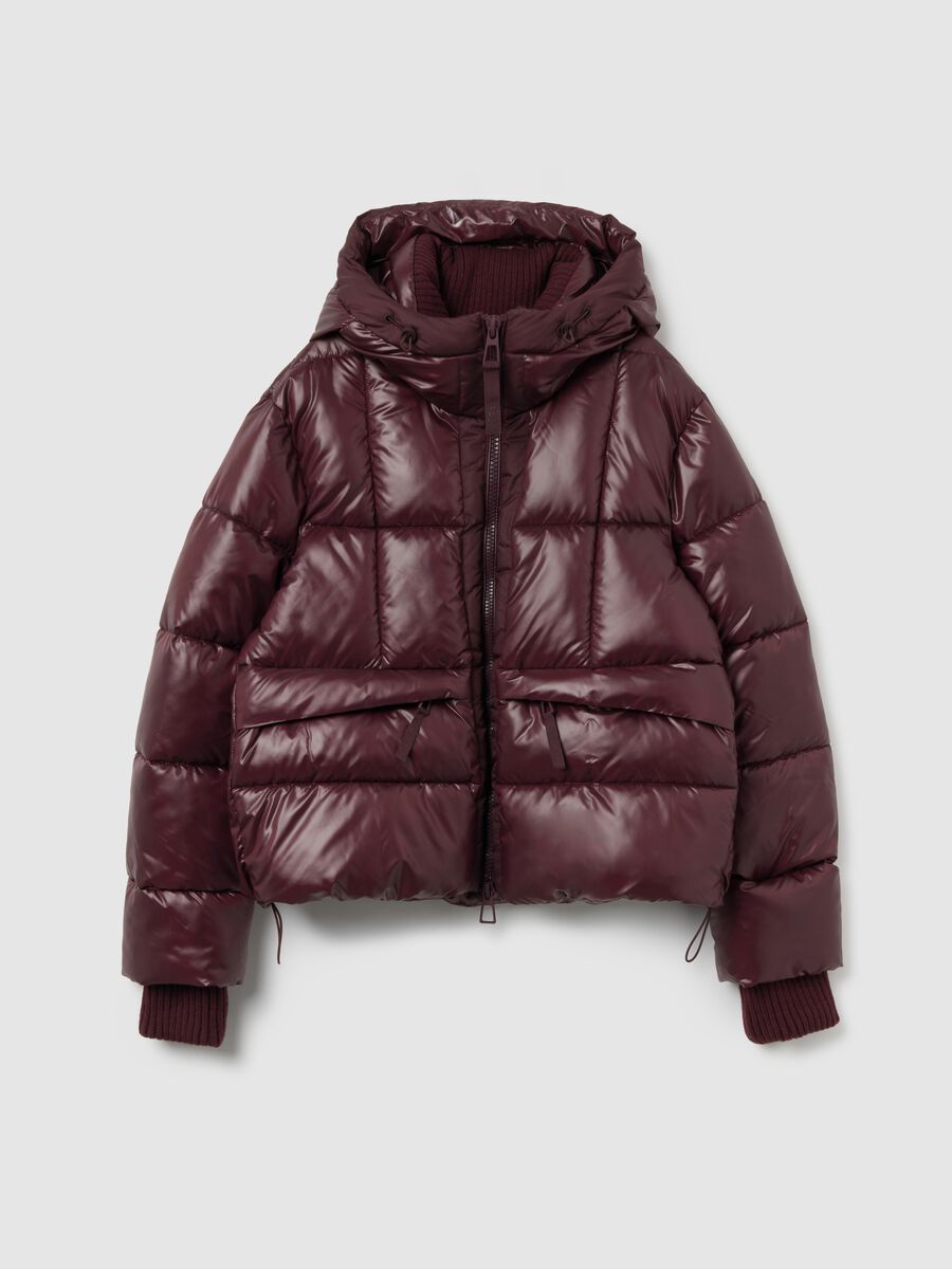 Piumino The Iconic Puffer bordeaux con cappuccio_4