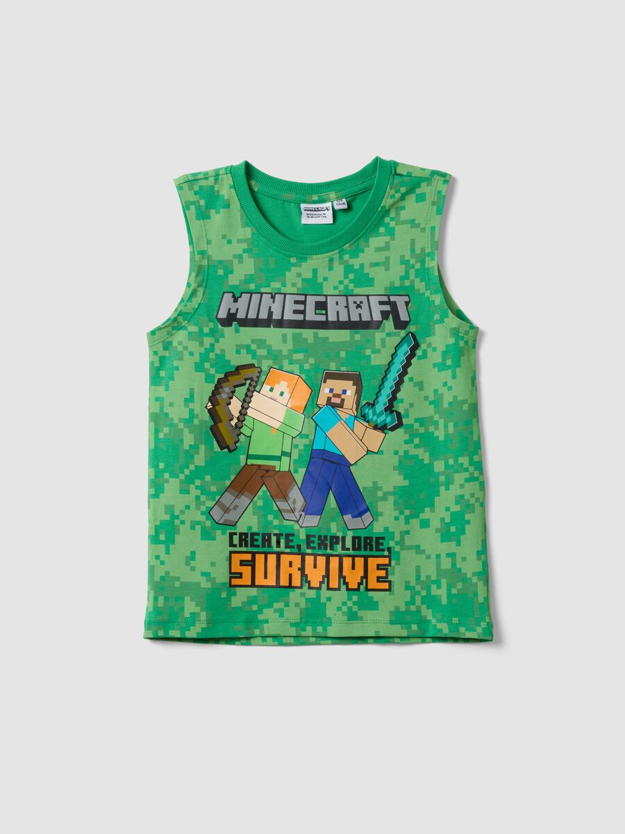 Canotta verde in puro cotone da bambino con stampe Minecraft_0