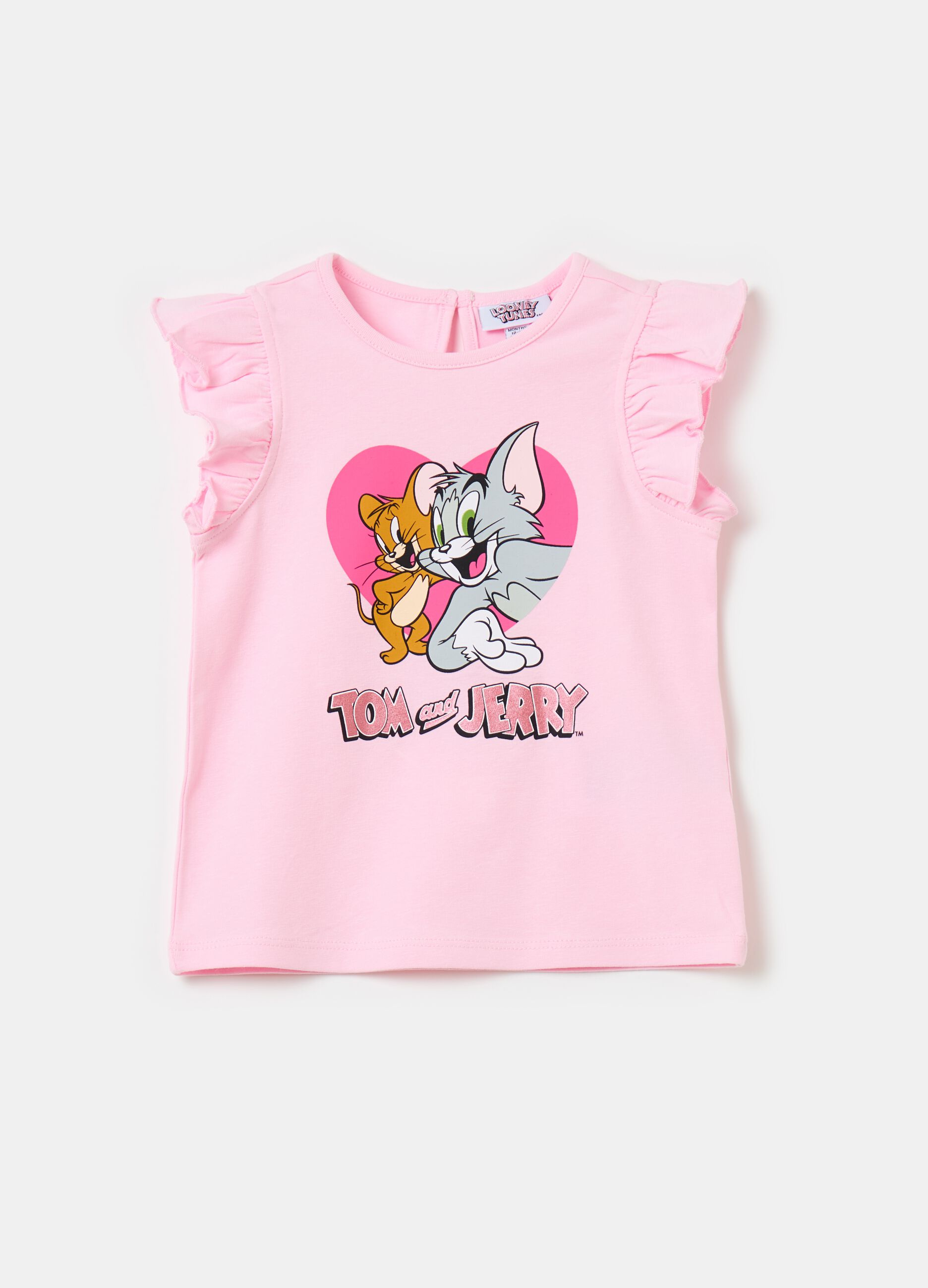 Tank top with flounces and Tom & Jerry print
