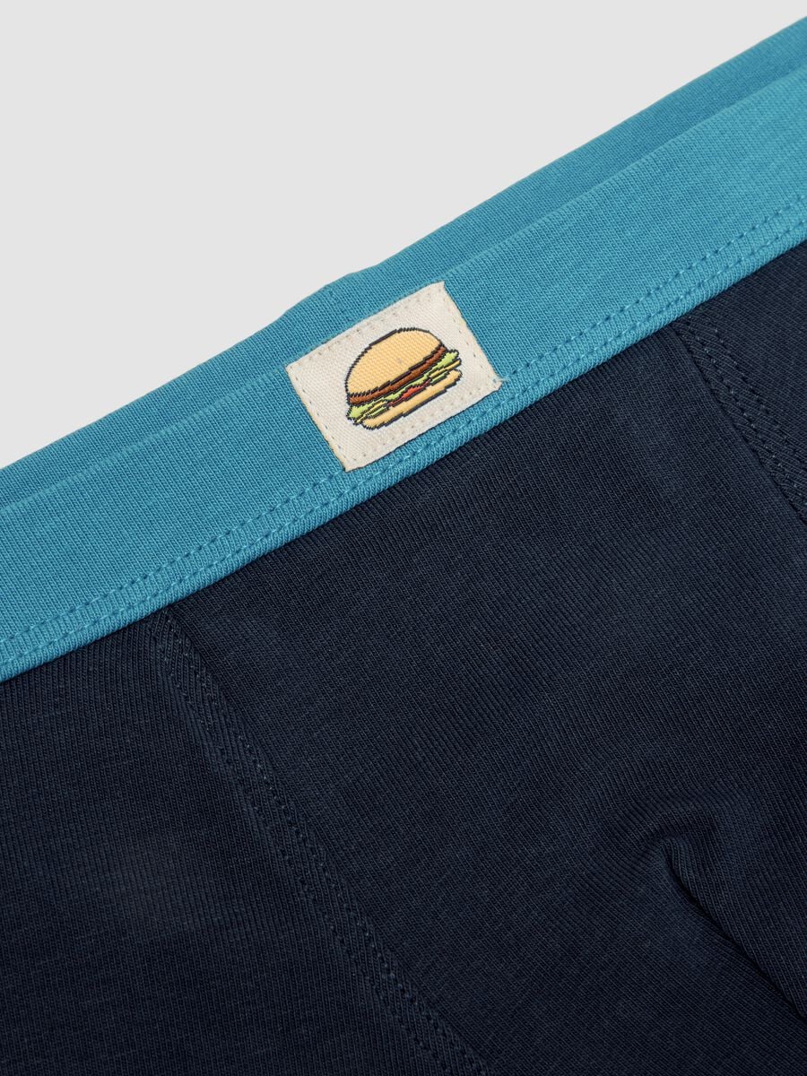 Blue midi boys&rsquo; boxer shorts in stretch organic cotton with hamburger print_3