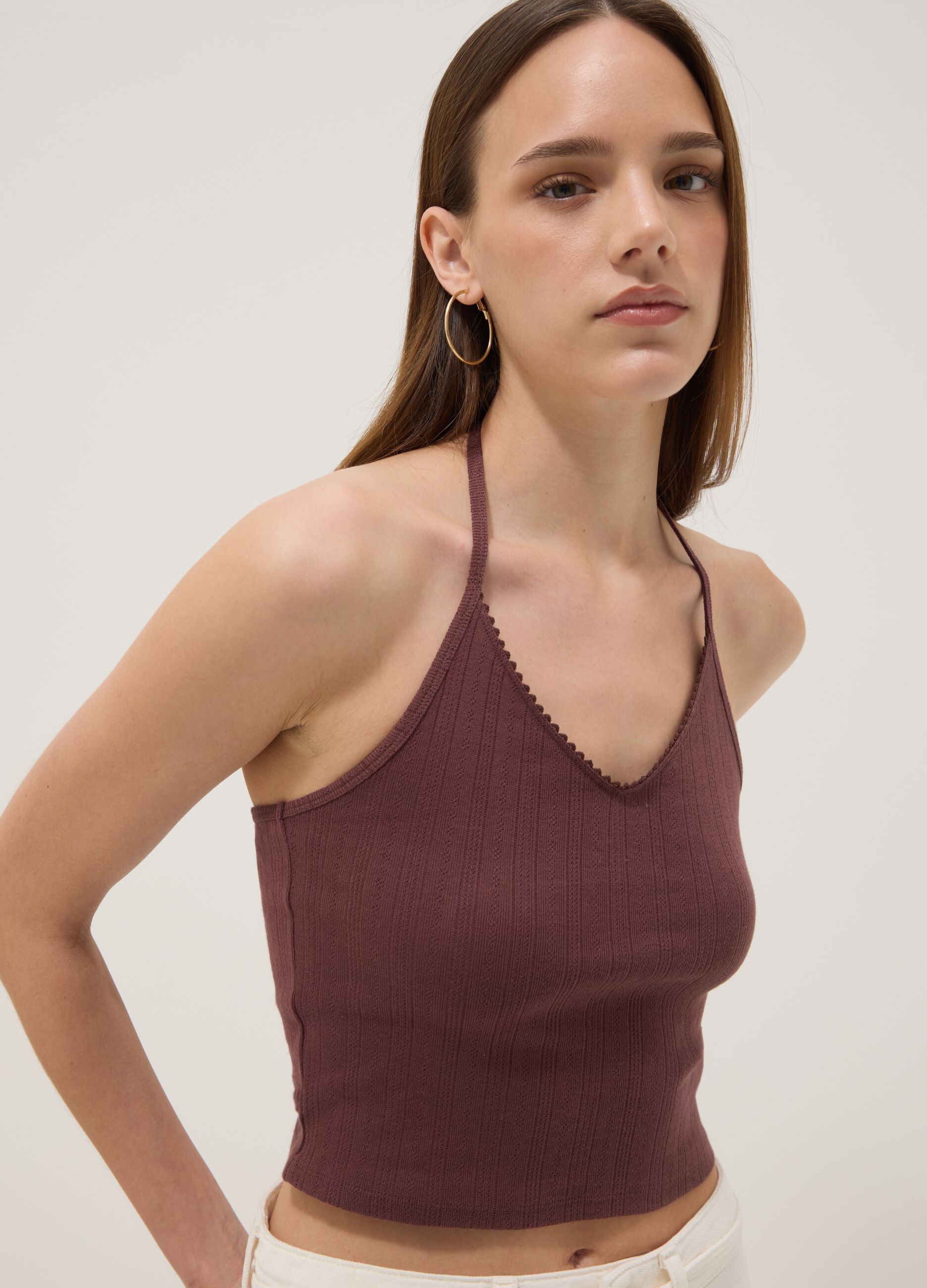 Short brown pure cotton tank top
