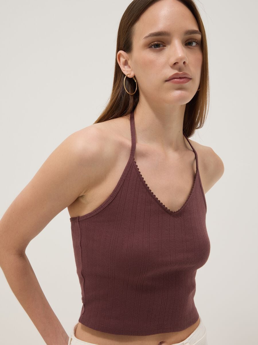 Short brown pure cotton tank top_1
