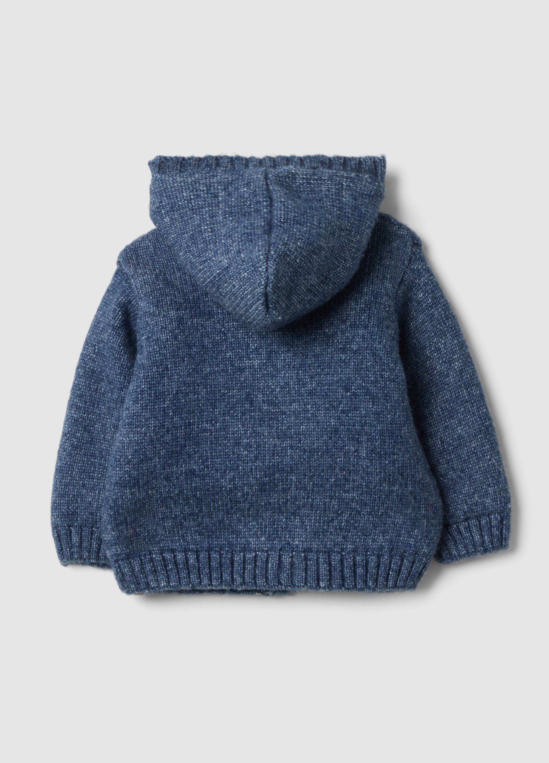 Blue m&eacute;lange hooded jacket with teddy-effect lining